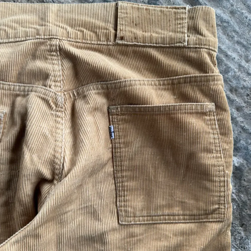 Vtg 70s Levi's 646 Bell Bottom Flared Pants Corduroy White Tab Hippie Tan 32x33
